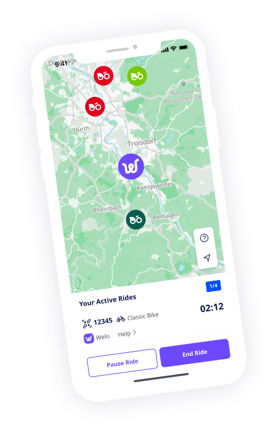 nextbike App Screenshot zeigt die Leihrad-Stationskarte vom welo Verleihsystem